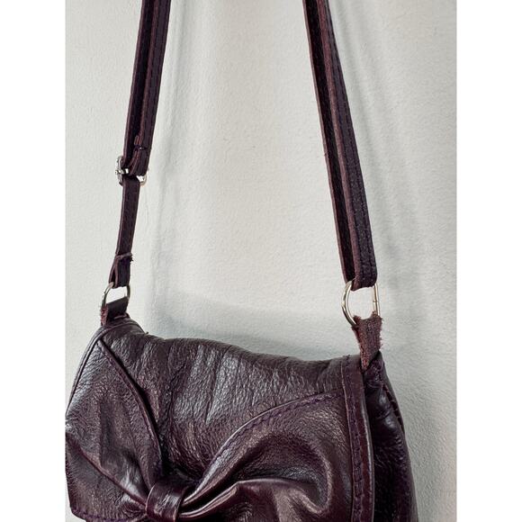 VTG Lavorazione Artigianale Handbag Deep Purple Eggplant Italian Leather Bow Bag - Picture 3 of 8